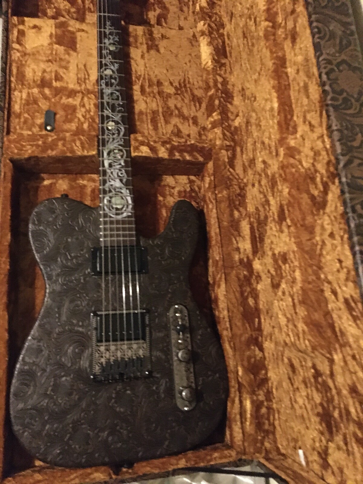 1996 Custom Tooled Leather Telecaster w/ matching case & amplifier – 1 of a kind