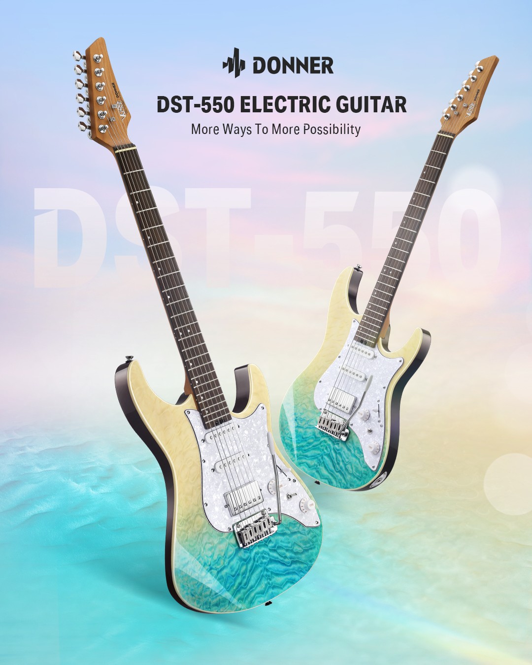 Donner DST-550 Electric Guitar With Gig Bag Tremolo Bar | Caribbean Shoreline