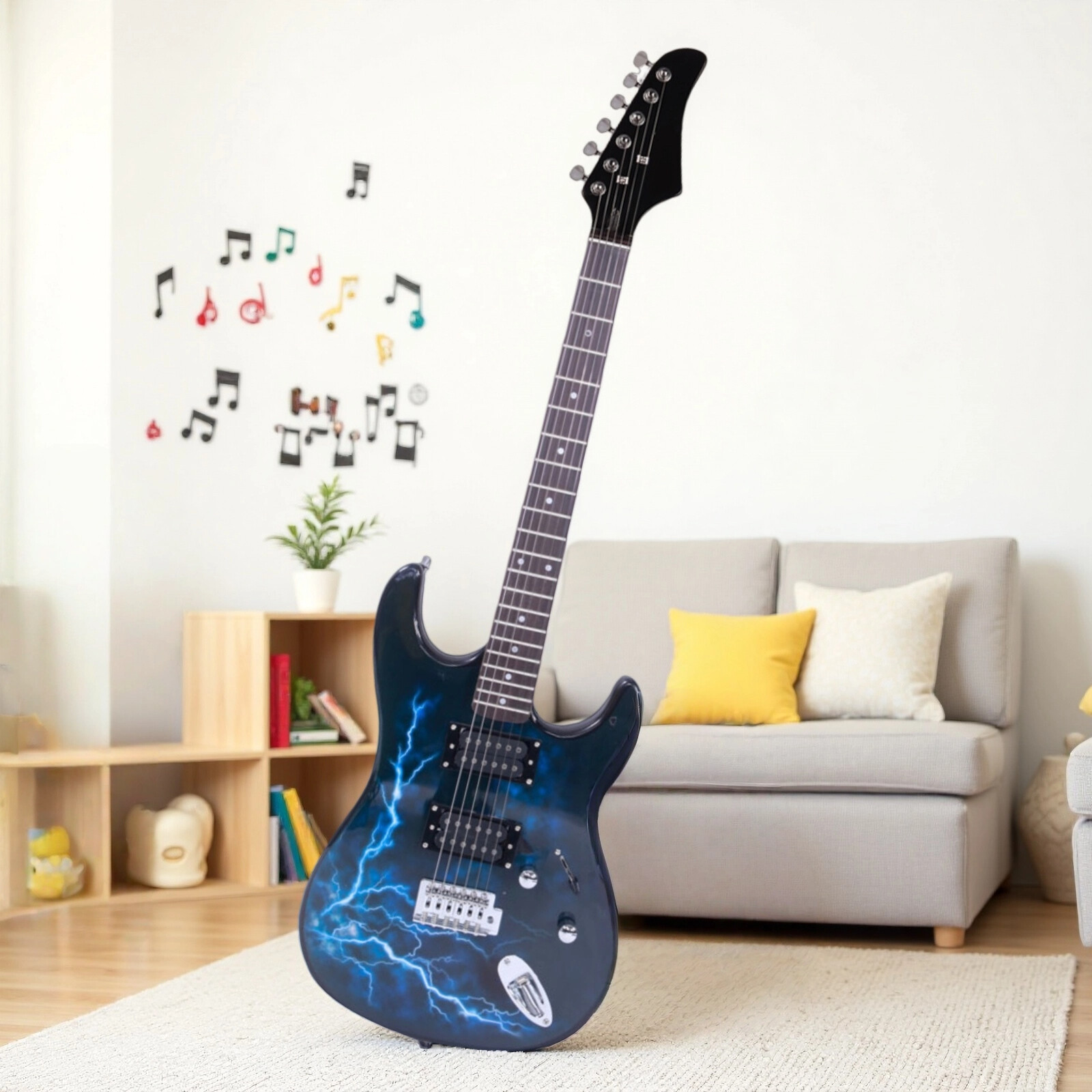 Stylish Black H-H Pickups ST-E Electric Guitar Set With Lightning Patterns