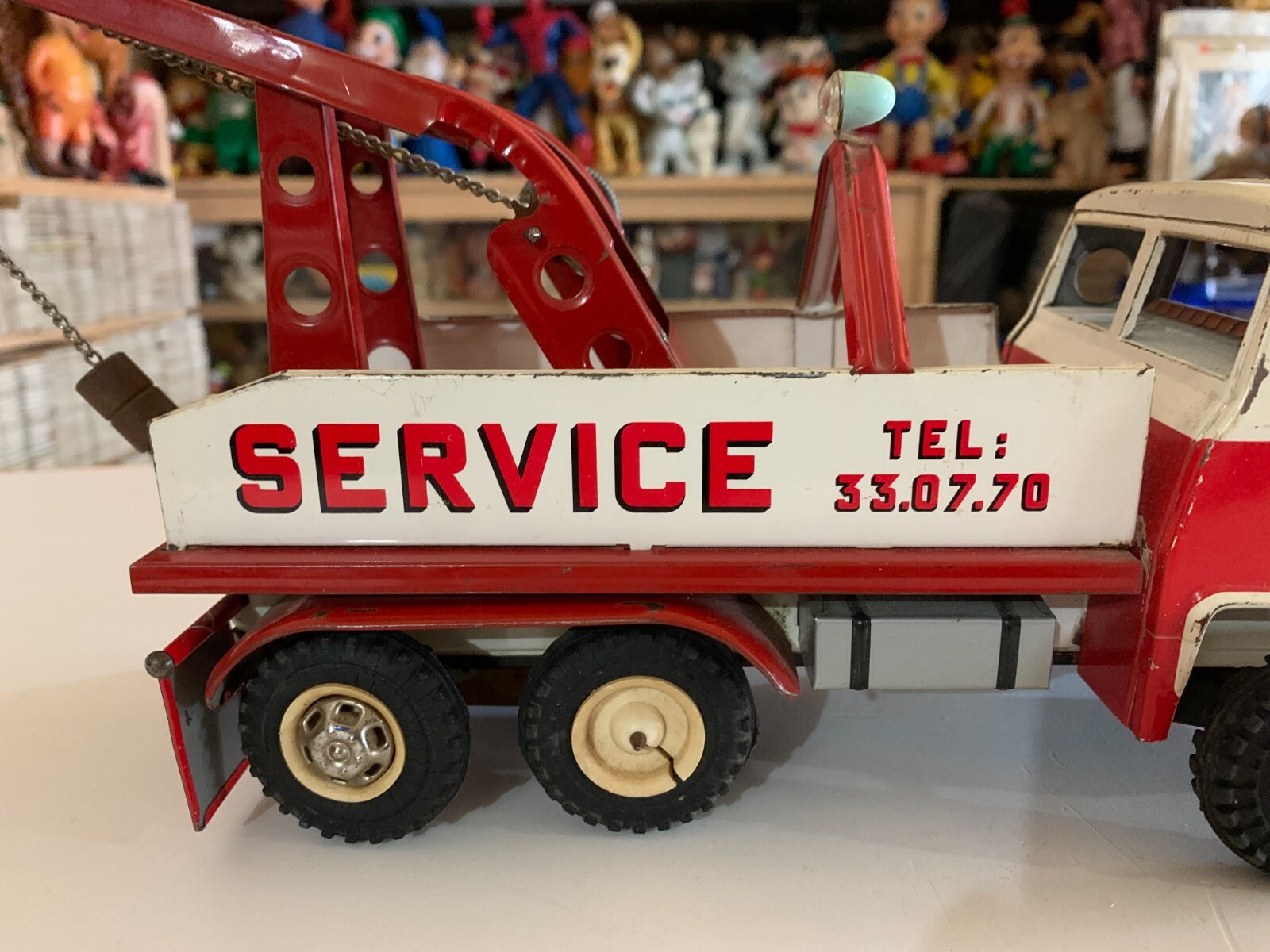 VINTAGE LARGE TIN TOY SERVICE TRUCK JOUSTRA MADE IN FRANCE 1960s