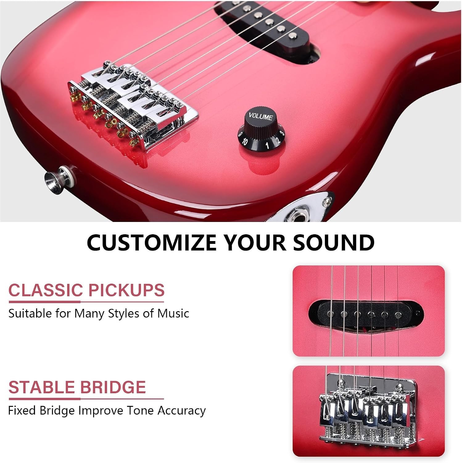 Stylish Gradient Pink 30-Inch Electric Guitar for Little Rockers – Starter Pack