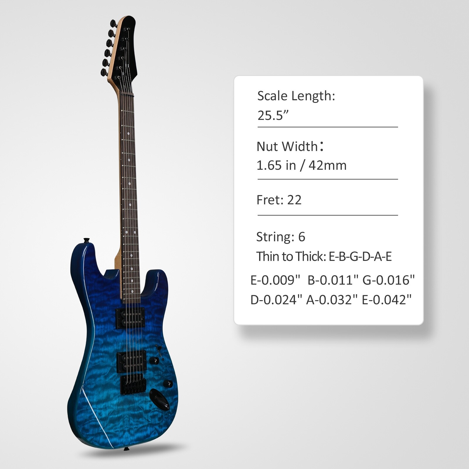 39″ Beginner S-Style Electric Guitar Set – Tremolo Full Size HH Pickups Blue