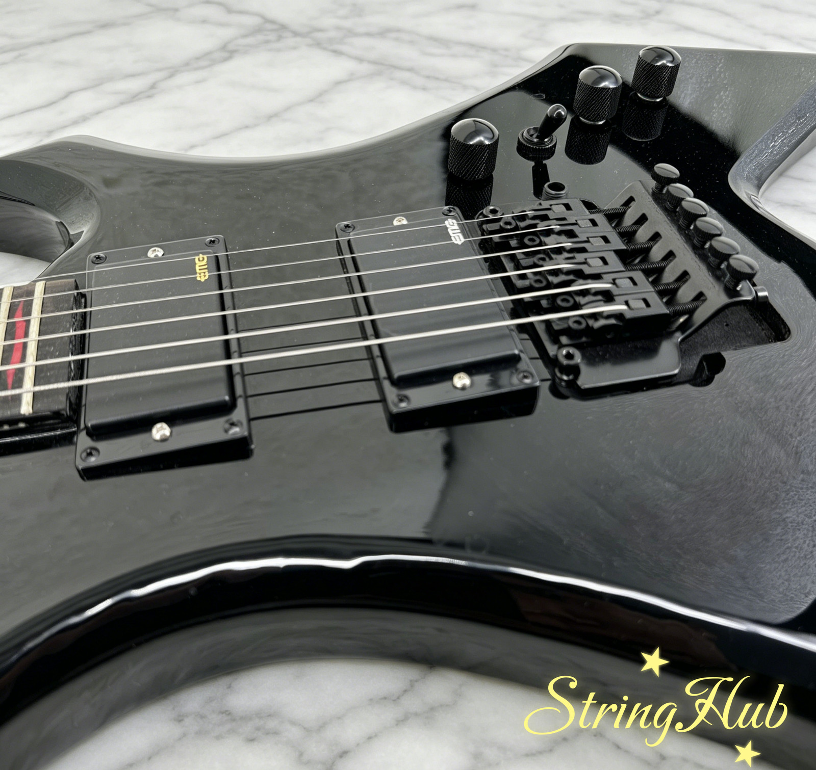 US warehouse B.C Black Warlock Electric Guitar Active Pickups Red Fret Inlays
