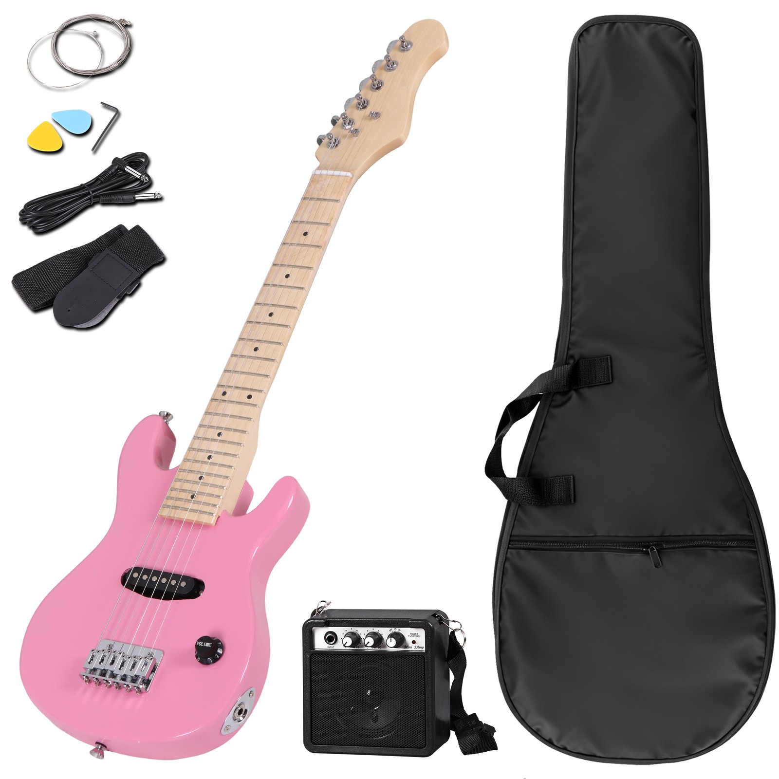 Pink 30″ Kids Child with 5 Watt Amp Gig Bag Case Electric Guitar 6 String