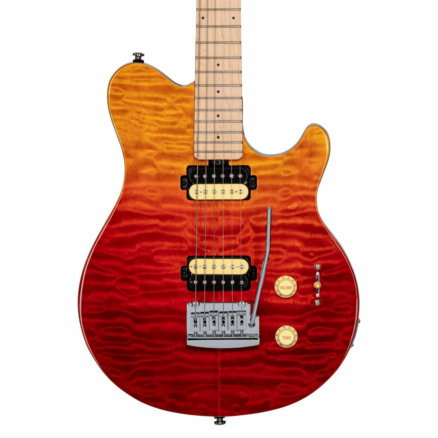 Sterling by Music Man Axis Guitar, Quilted Maple, Spectrum Red