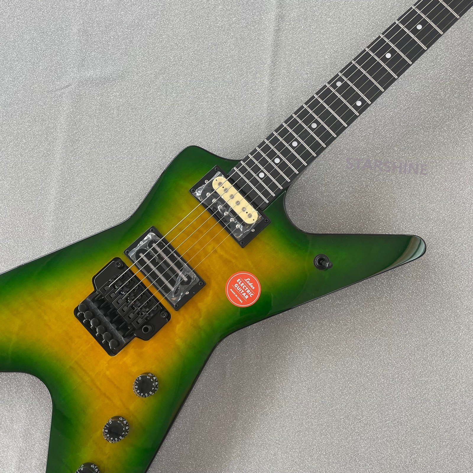 Green Flame top V Electric Guitar HH Humbucker FR bridge soild body Dimebag Dean
