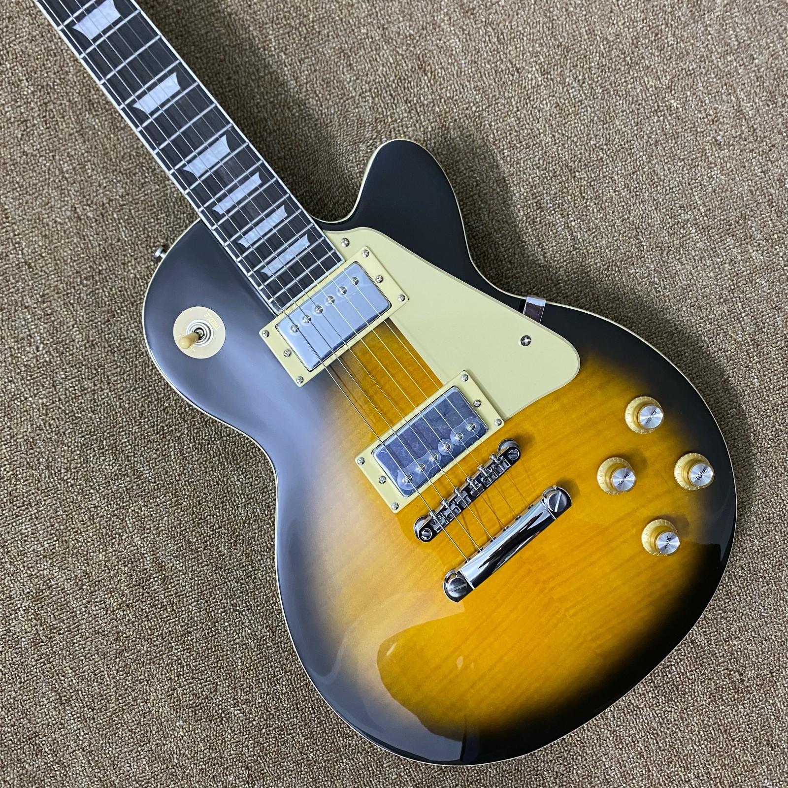 6-string electric guitar, flame maple top, chrome hardware, fast shipping