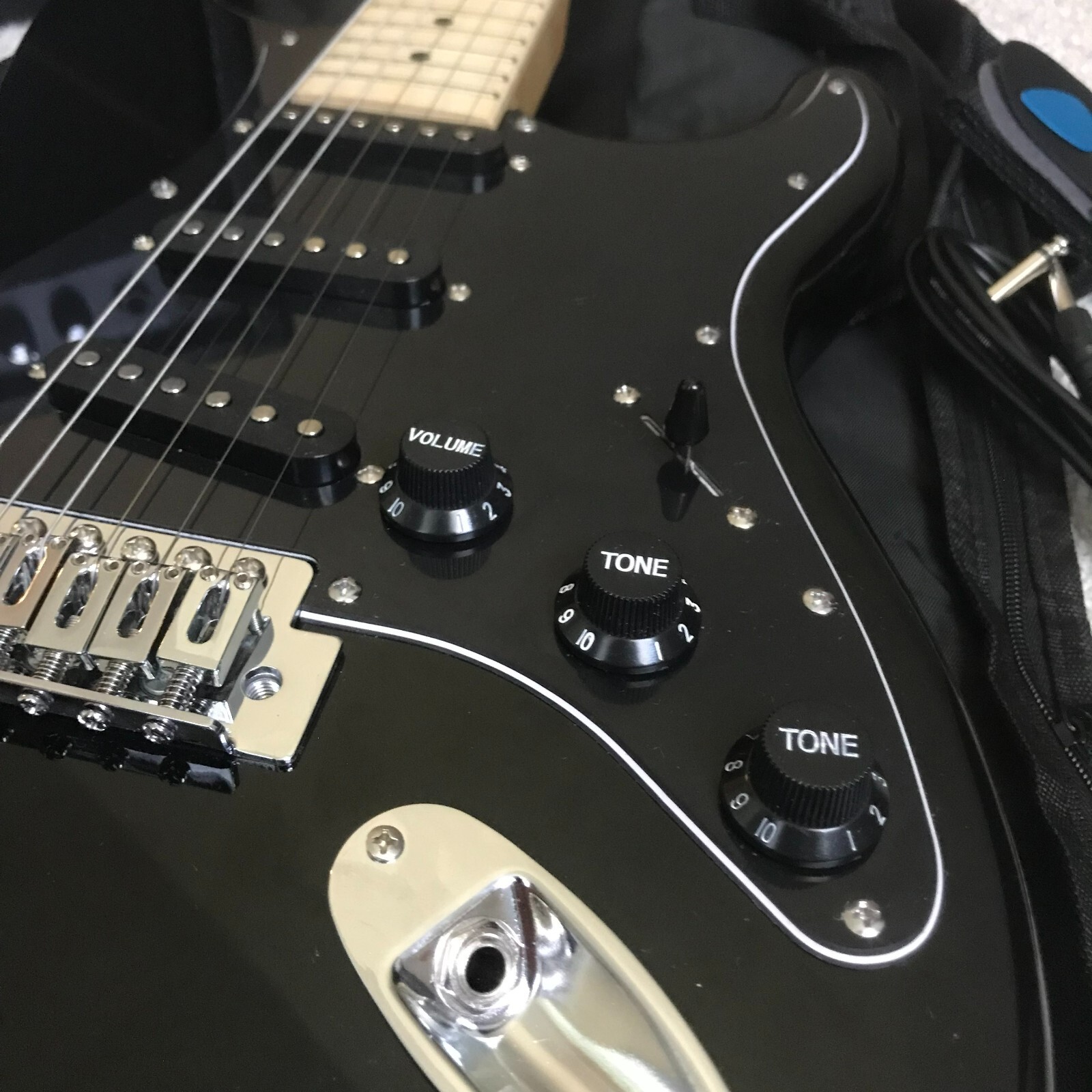 Black Electric Guitar Starter Package with 20-Watt Amp, Full-Size, Strat Style