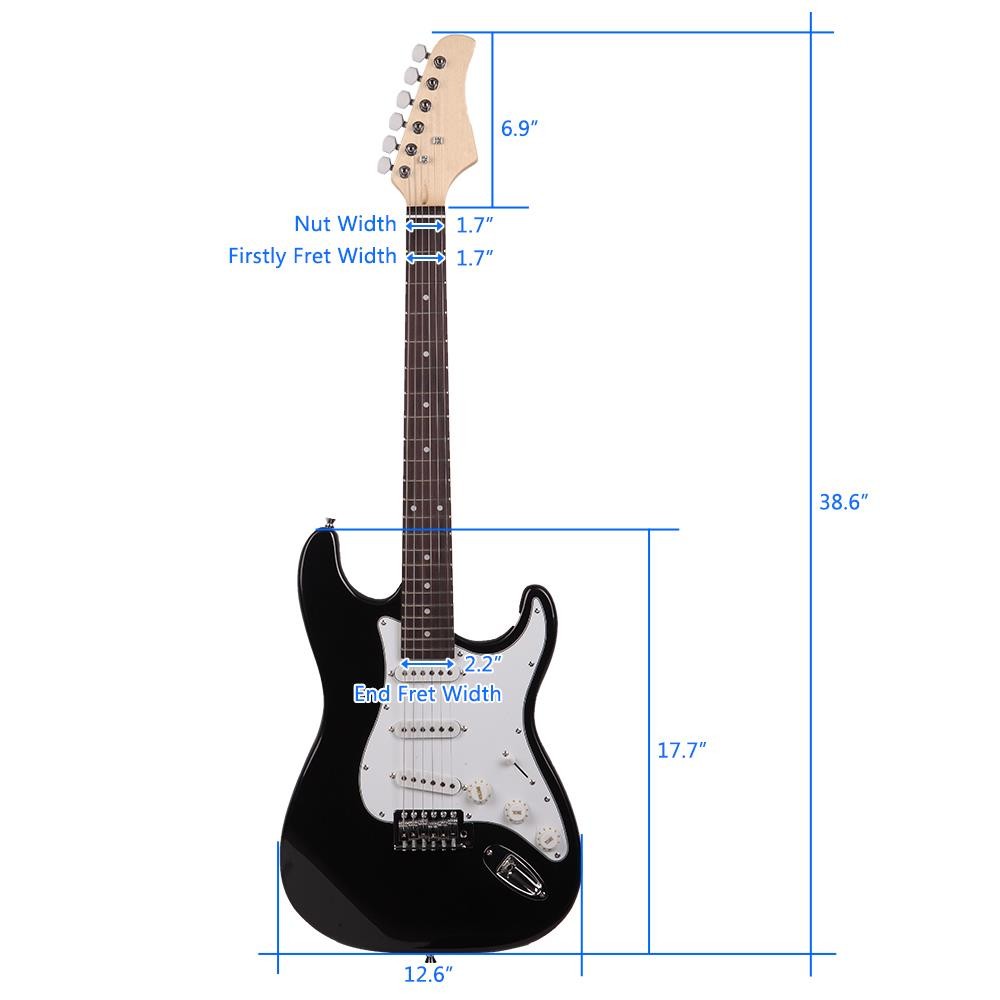 Glarry Black Electric Guitar Set With Gig Bag Strap Cord for Beginner School