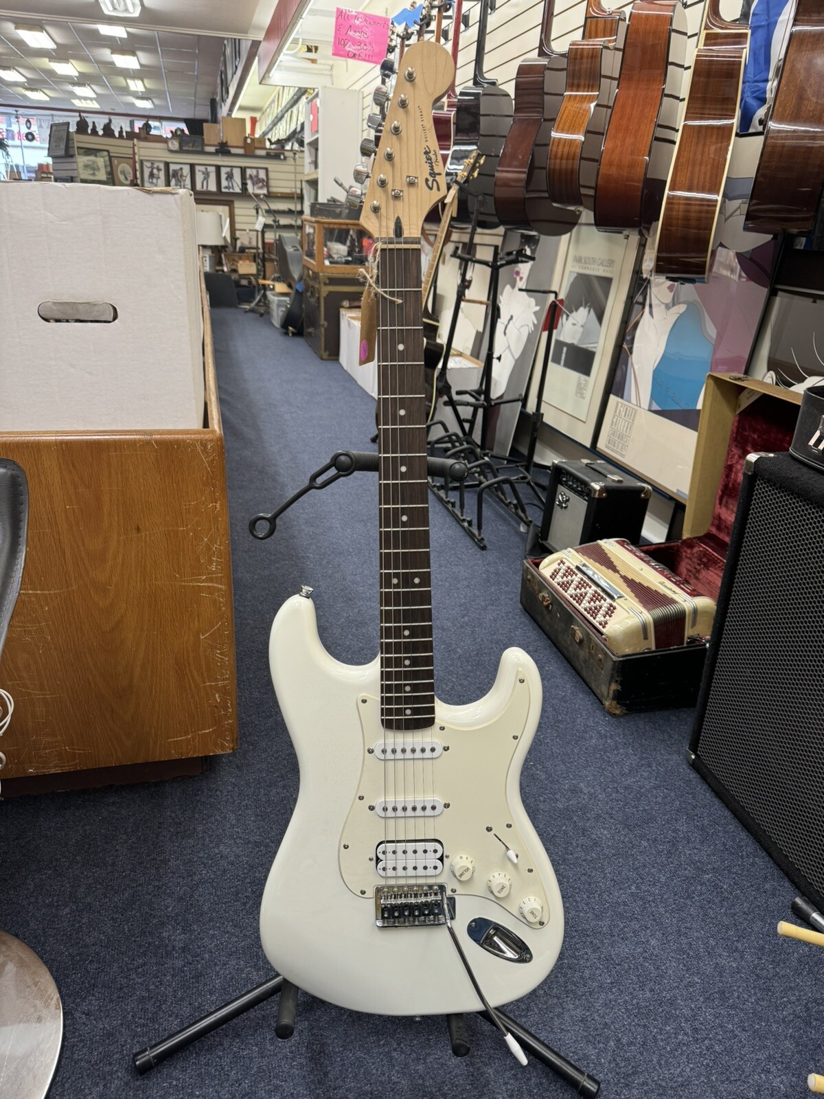 White 2013 Squire Fender Bullet Strat Electric Guitar With Gig Bag