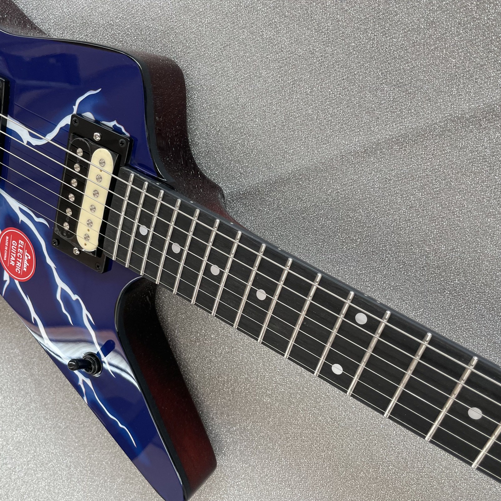 Electric Guitar Double Tremolo H-H Pickups Lightning Print Blue Finish Black HW