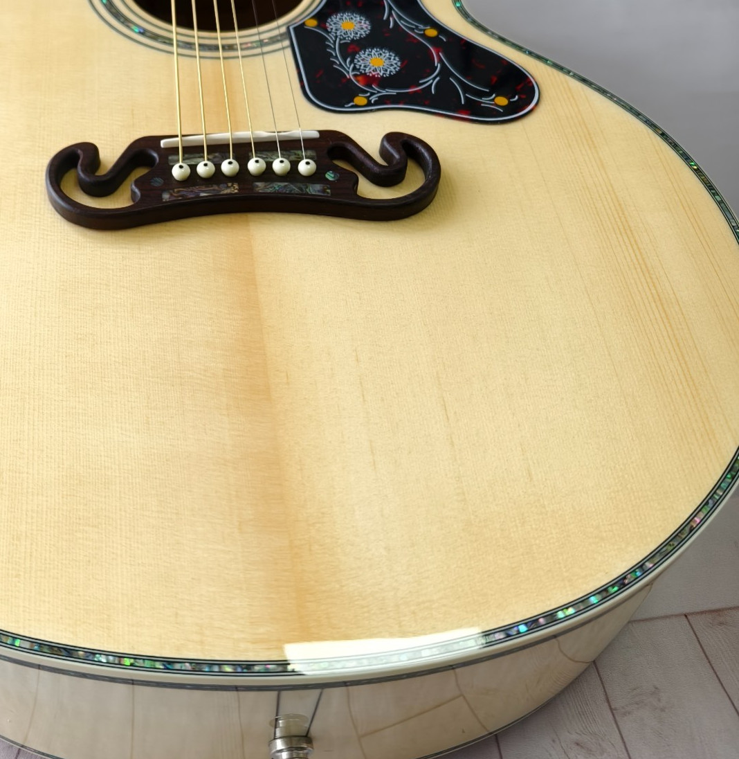 Natural Finish SJ-200 Style Jumbo Acoustic Guitar, Spruce Top & Abalone Inlays