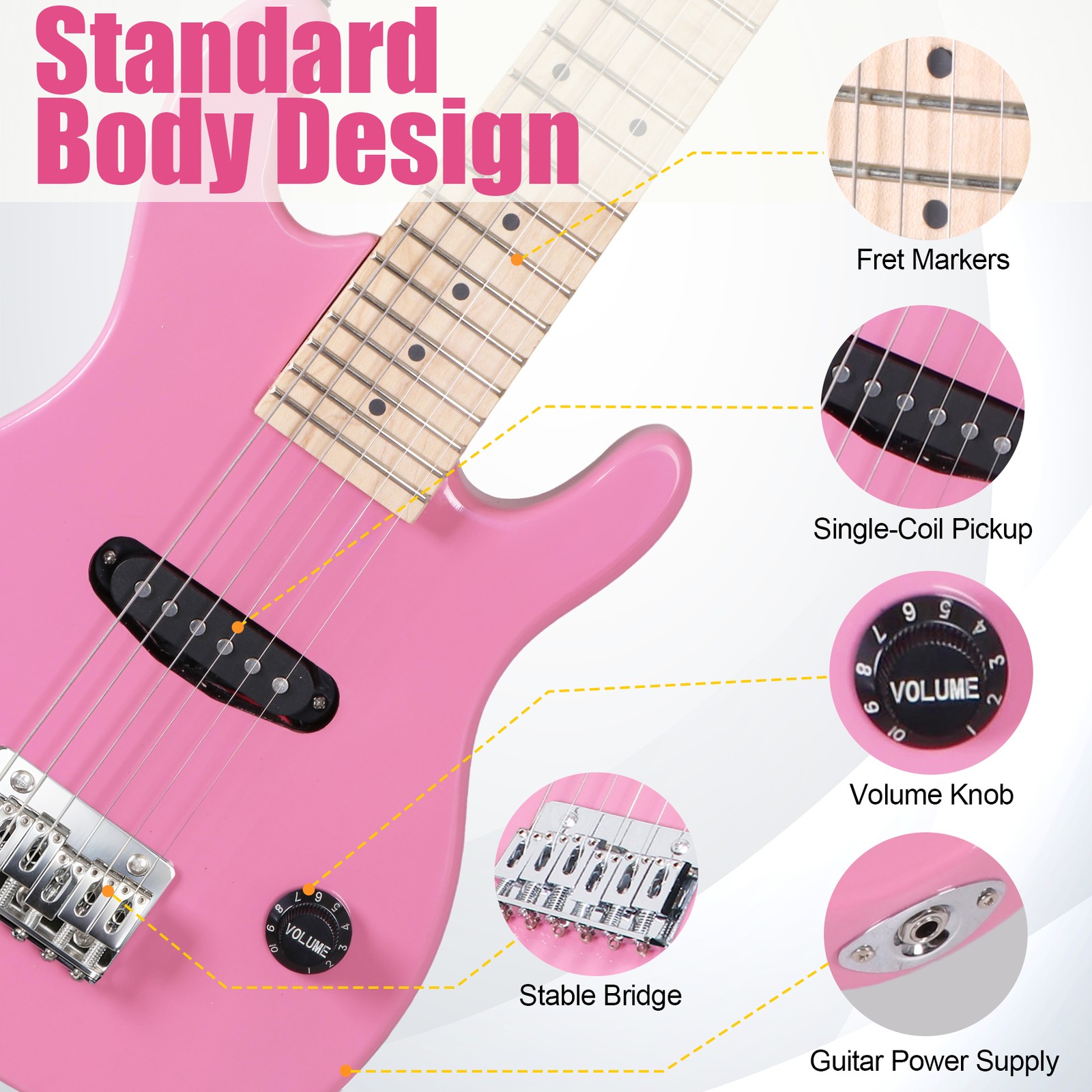 Pink 30″ Kids Child with 5 Watt Amp Gig Bag Case Electric Guitar 6 String