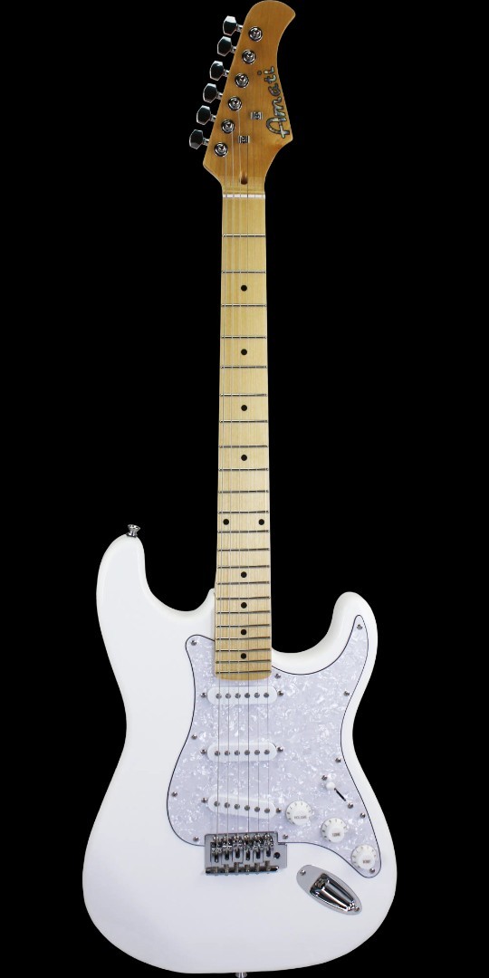 Amati Model #100STWH ST Style Electric Guitar Classic Cloud White Finish w/bag +