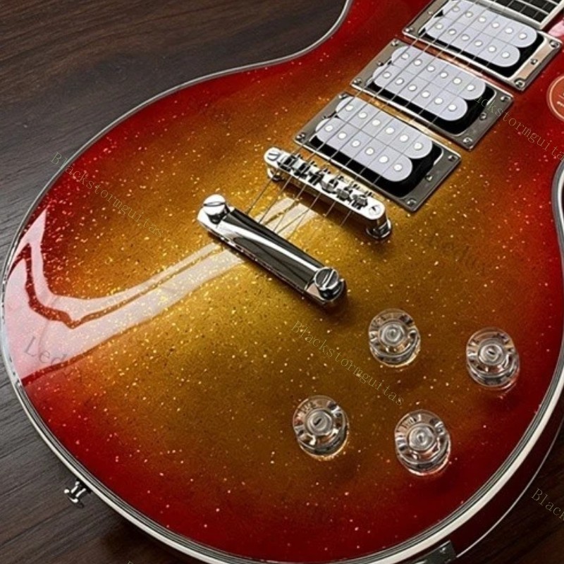 Solid Electric Guitar Stainless Fret Lightning Inlays Cherry Red Burst Sparkle