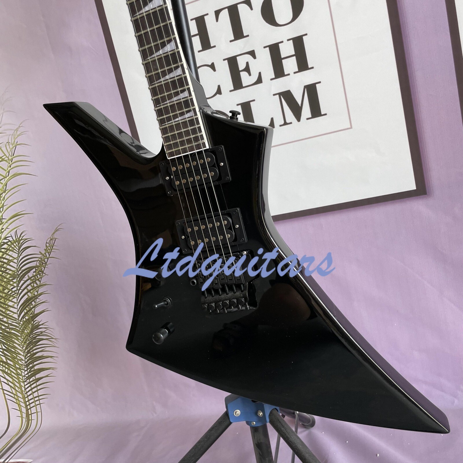 Left-Handed Kelly Electric Guitar Gloss Black Body Black Hardware Fast Ship