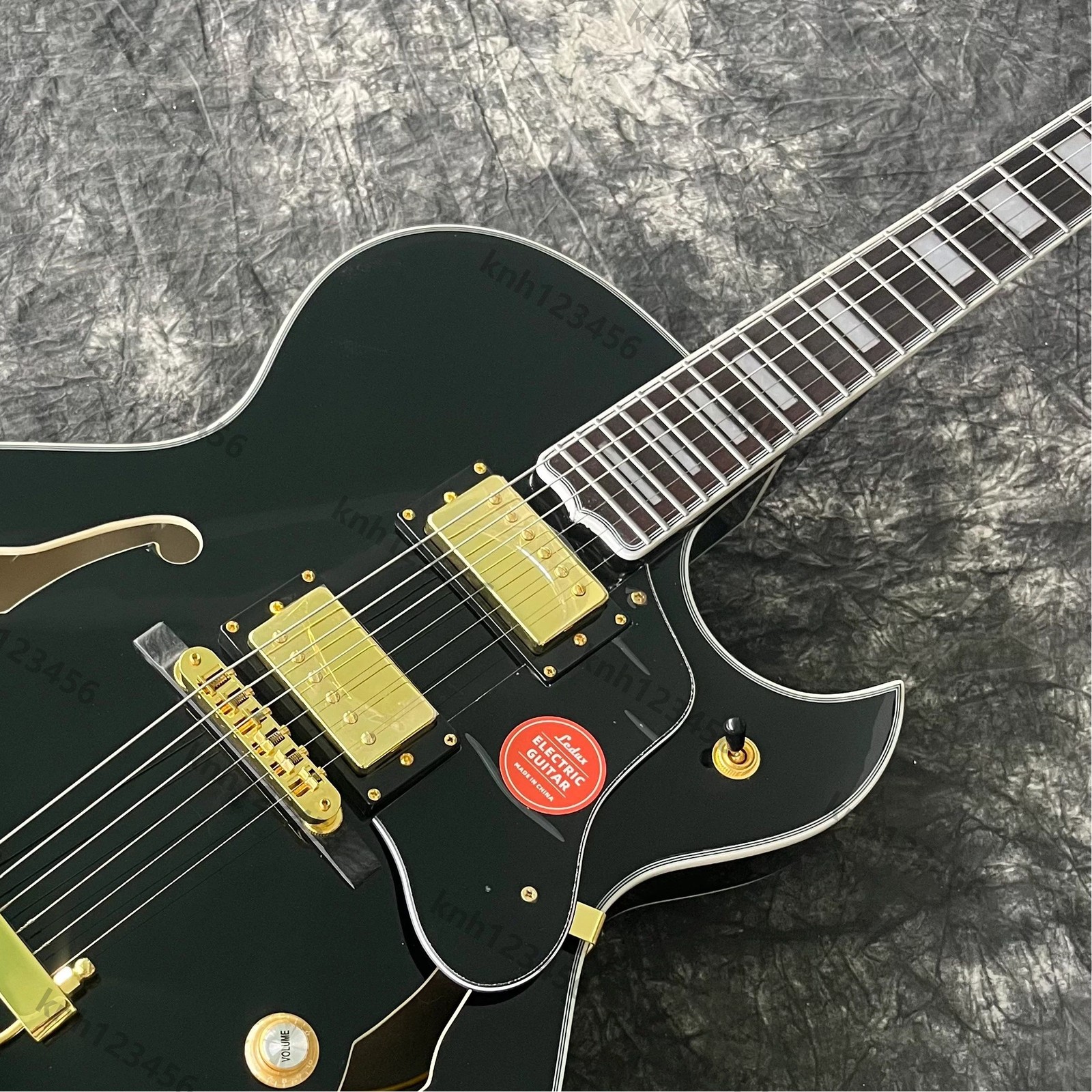 Gloss Black Semi Hollow Jazz Electric Guitar Dual Humbucker Gold Hardware