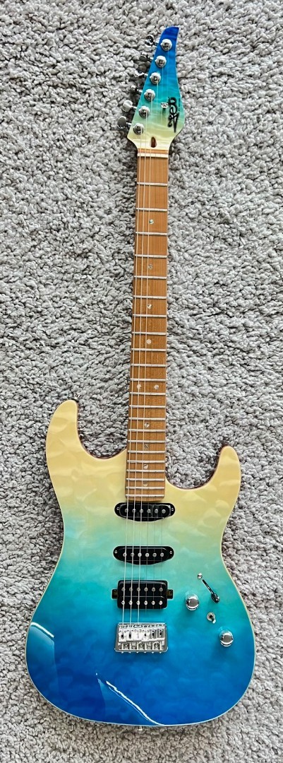 Jet JS-1000-QTB Quilt Transparent Blue Double Cut S-S-H Electric Guitar – Demo