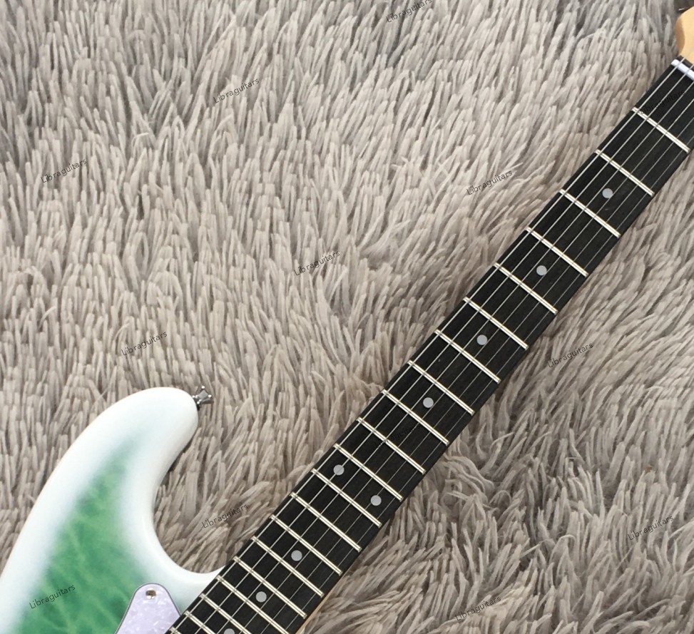 Electric Guitar SSH Pickups Quilted Maple Top Veneer Solid Body Green US Stock