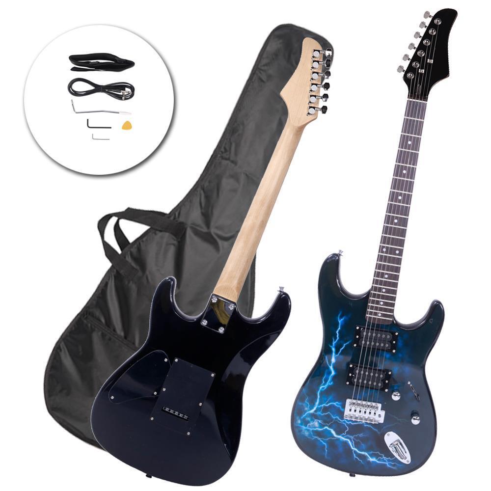 MOTOOS 22 Frets Lightning Style Basswood Electric Guitar w/ Bag Black