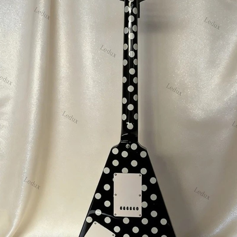 Black Randy Rhoads Polka Dot Flying V Electric Guitar HH Pickups Chrome Hardware