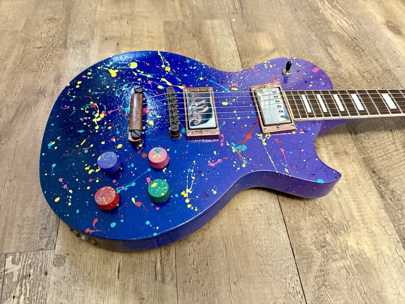 Custom Hand-painted LP Style Guitar – Blue/Purple Splatter Finish