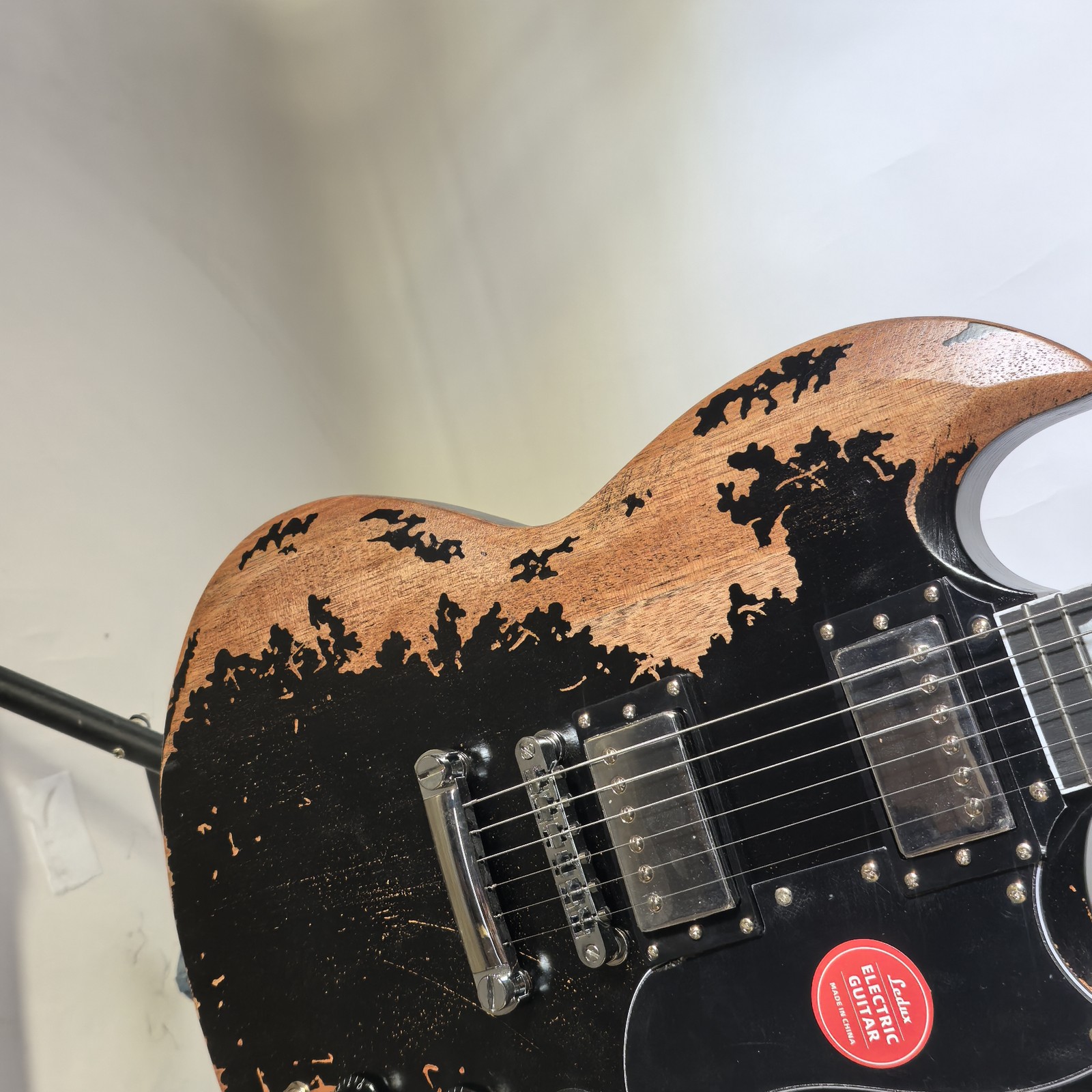 Aged Electric Guitar Stainless Steel Rounded Frets HH Pickups Solid Body Black