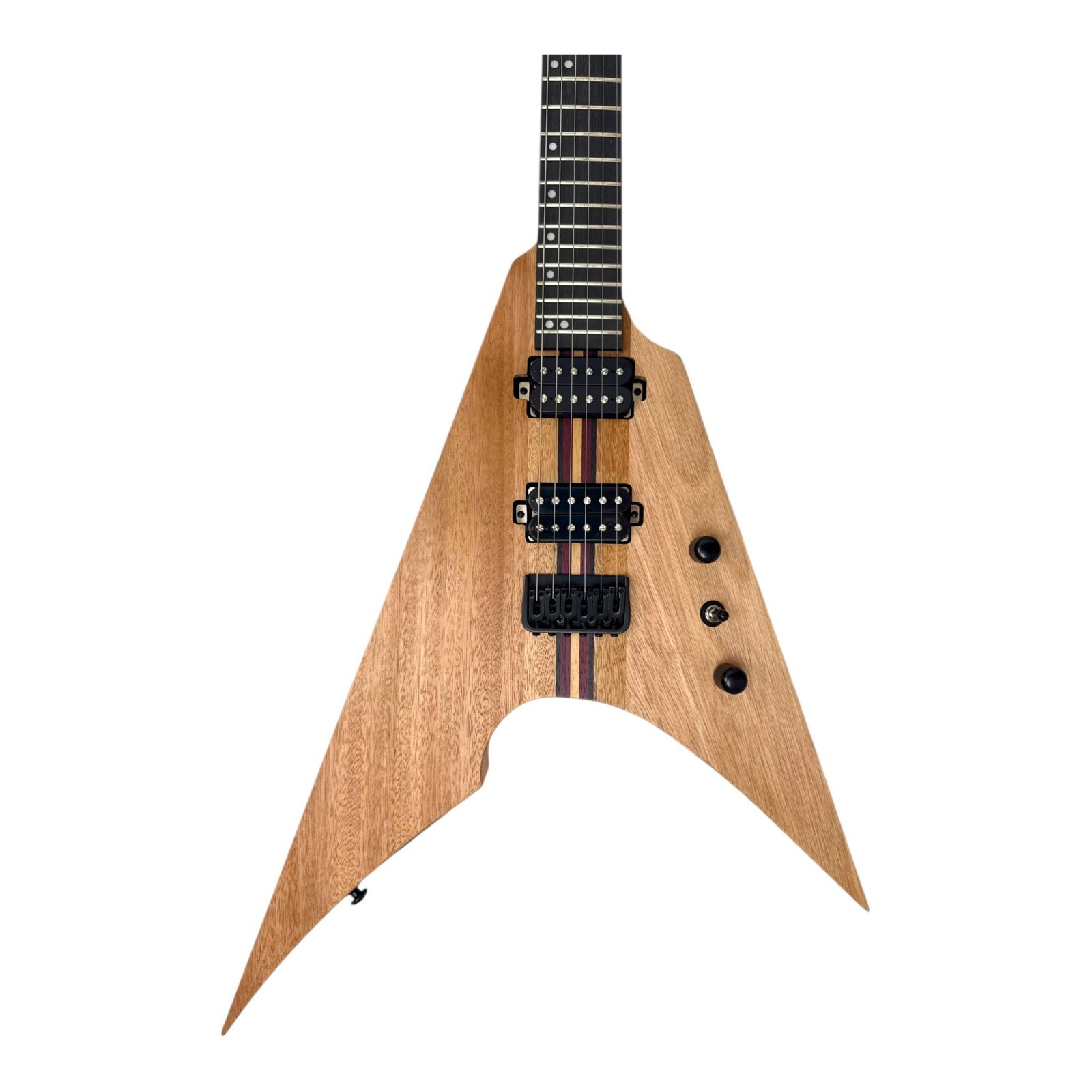 Haze FV6MS Foxglove V Electric Guitar Woodgrain Okoume Belcat Humbuckers 24F