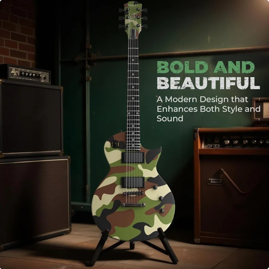 NEW CAMOUFLAGE LP STYLE Felsley FLP400 Electric Guitar. NICE!! FAST SHIPPING!!
