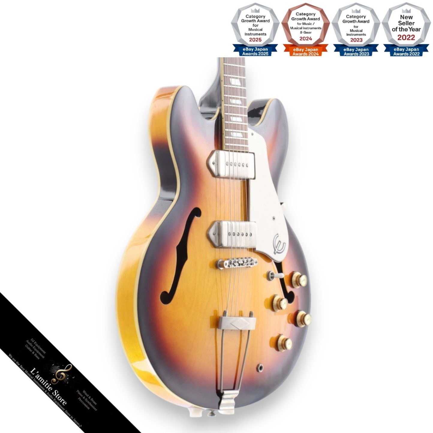 Epiphone Casino Vintage Sunburst Hollow Body Electric Guitar P90