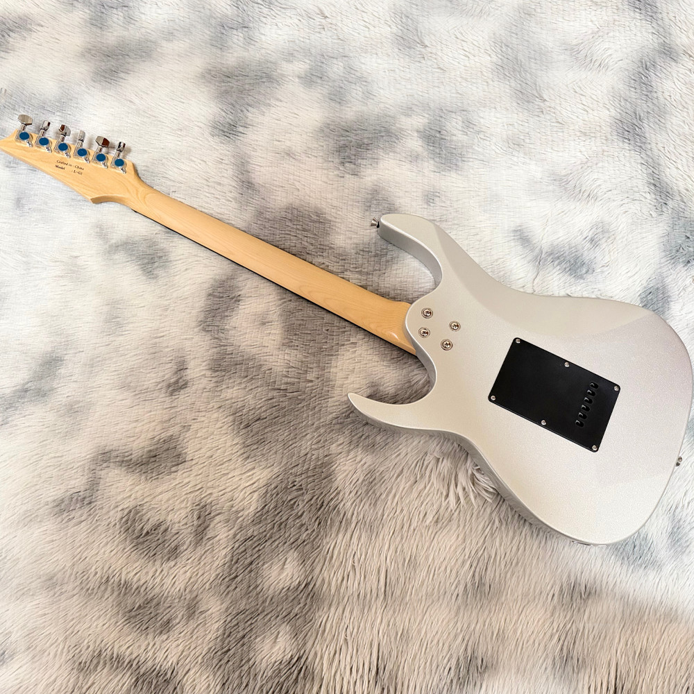 Metallic Silver Sparkle Super Strat Electric Guitar HSS Blue Pearl Pickguard