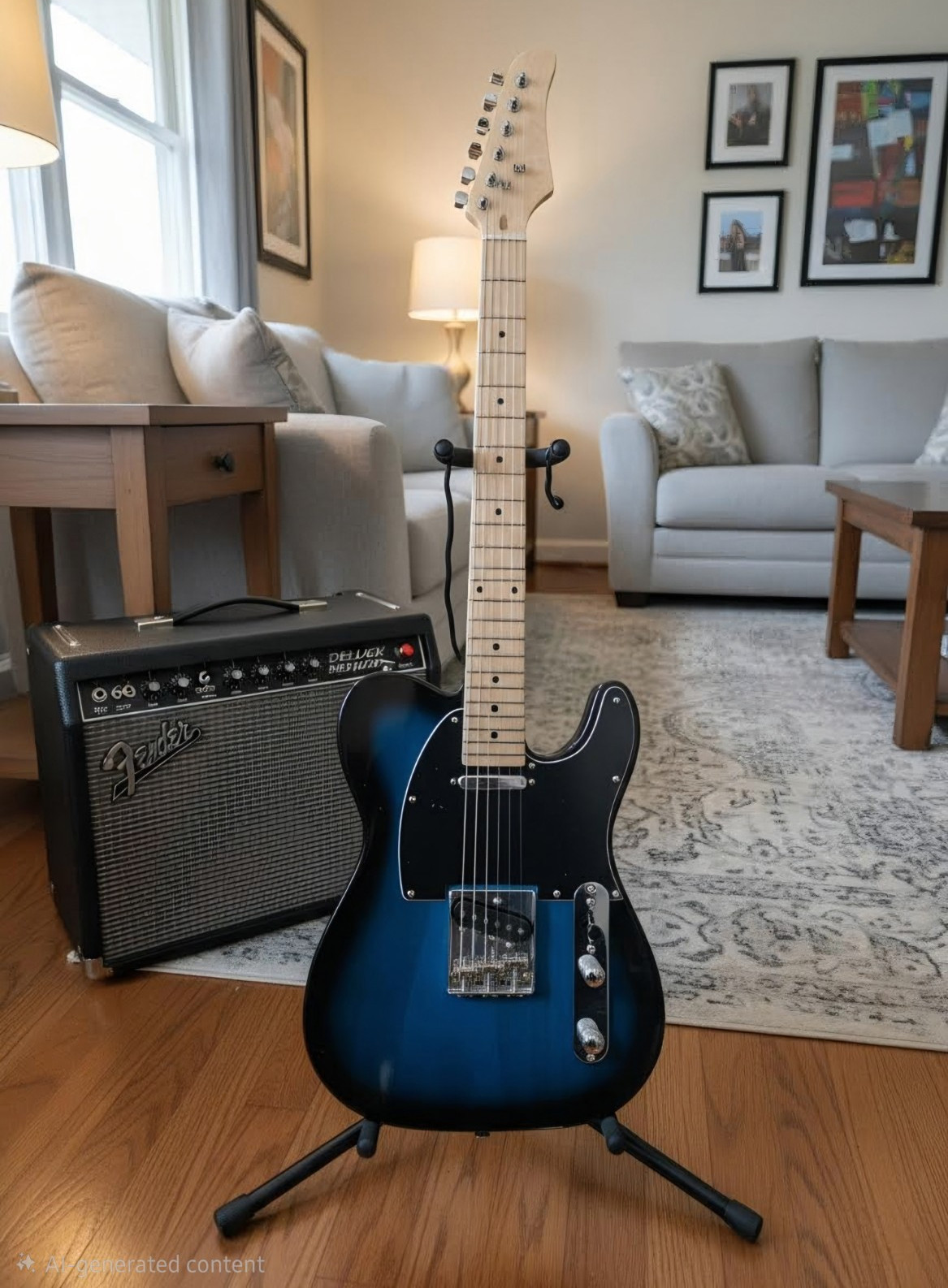 T style 6-String Solid Body Electric Guitar Blue Maple Neck RH 21F