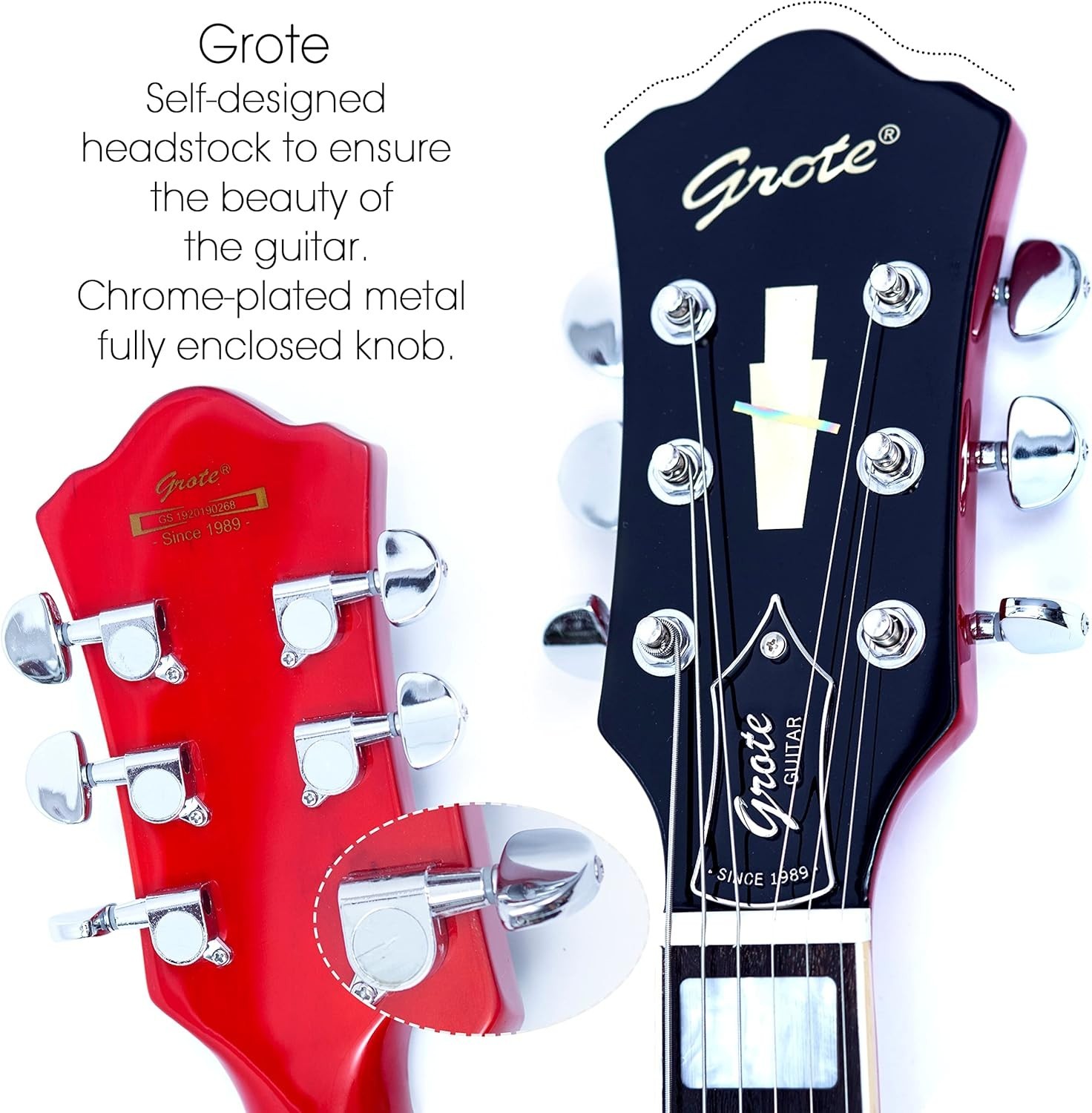 Grote 6-String Electric Guitar, Semi-Hollow Body, Stainless Steel Frets (Red)