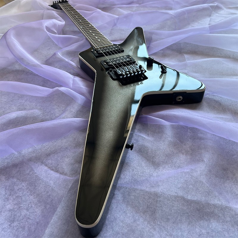 No brand, 24 frets, 48-inch electric guitar, silver-gray, double tremolo