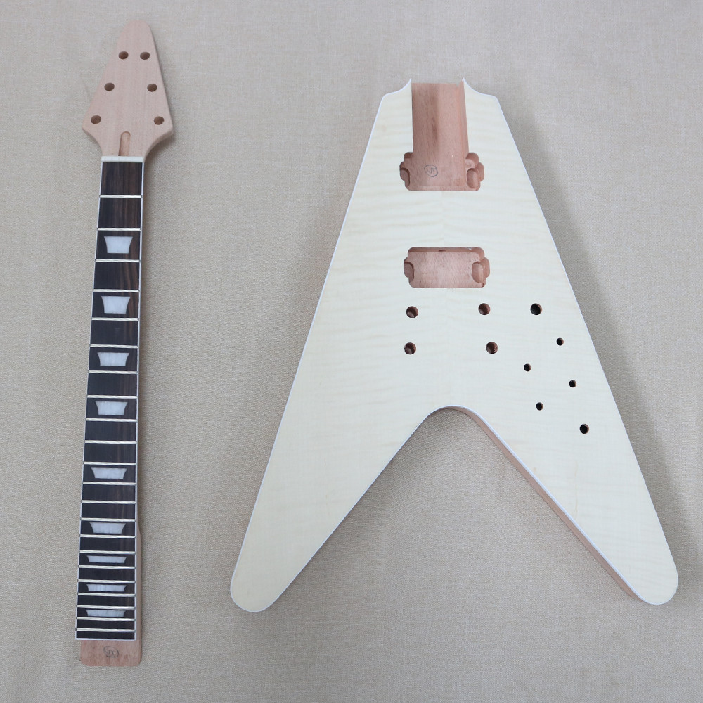 DIY 6 String Electric Guitar Kit CR hardware Flamed Maple Top