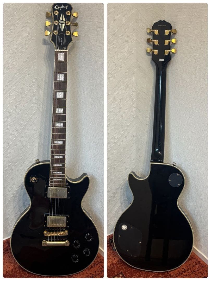 Epiphone Les Paul Custom Electric Guitar Black, Gold Parts, Block Inlay