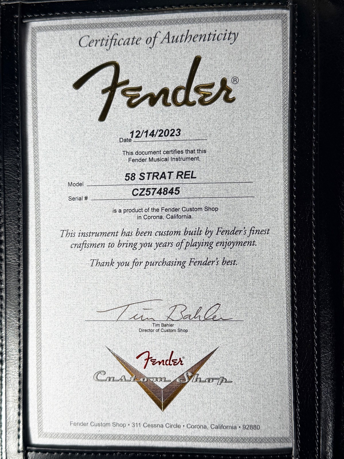2023 FENDER STRATOCASTER ’58 CUSTOM SHOP 1958 REISSUE STRAT RELIC CHOCOLATE 3TSB