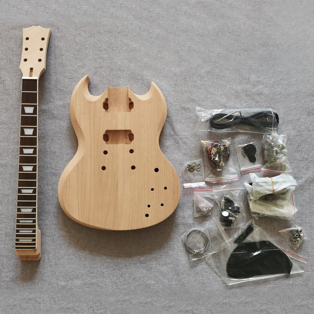 Unfinish SG Style 6 String DIY Electric Guitar Kit Solid Mahogany body CR part