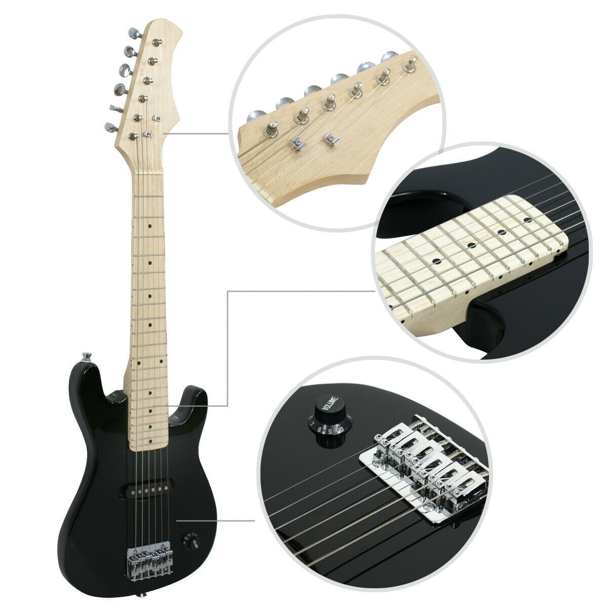 Black Kids Guitar w/ Amp Case Electric Guitar Accessories Pack 30″ Beginner Use