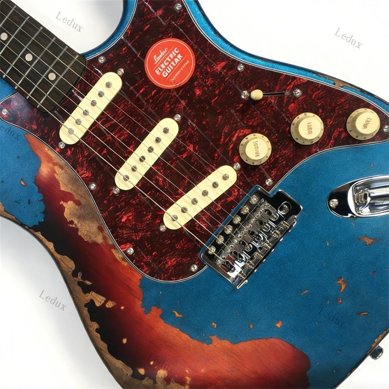 Ledux Solid Electric Guitar Stainless Rounded Fret Edge Blue 3-tone Sunburst