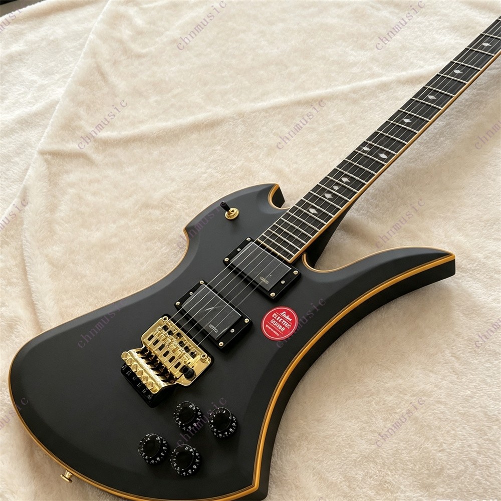Solid Electric Guitar FR Bridge Stainless Rounded Fret Edge Yellow Bound Black