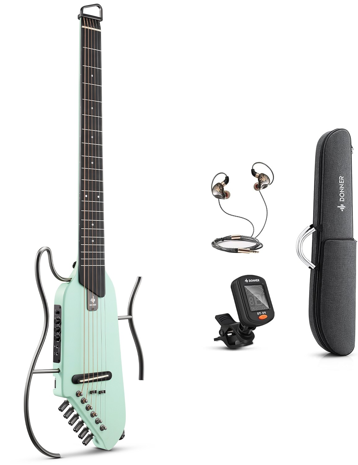 Donner HUSH I Acoustic Electric Guitar + Gig Bag Headphone & Accessories | Green