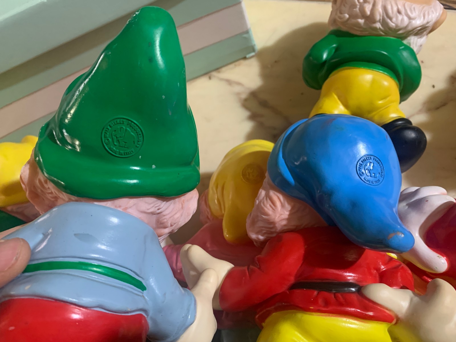 VINTAGE LARGE RUBBER TOY SQUEAK SNOW WHITE SEVEN DWARFS DISNEY LEDRA ITALY 1960s