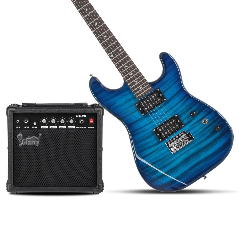 Glarry GST Stylish Electric Guitar Kit H-H Pickup Tiger Stripe with 20W AMP Bag