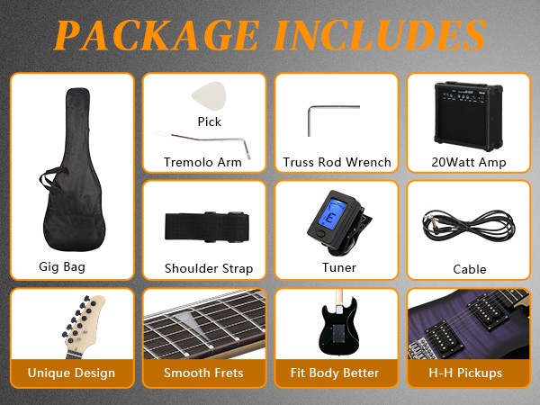 Ktaxon KST Stylish H-H Pickup Tiger Stripe Electric Guitar Kit with 20W AMP Bag