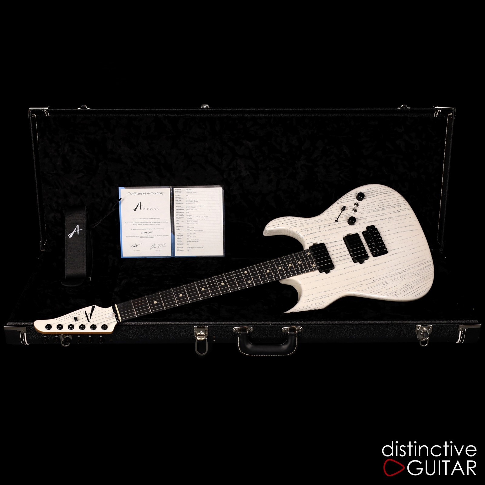 NEW TOM ANDERSON GUITARWORKS ANGEL PLAYER – WHITE W/ BLACK DOG HAIR – 24 FRETS