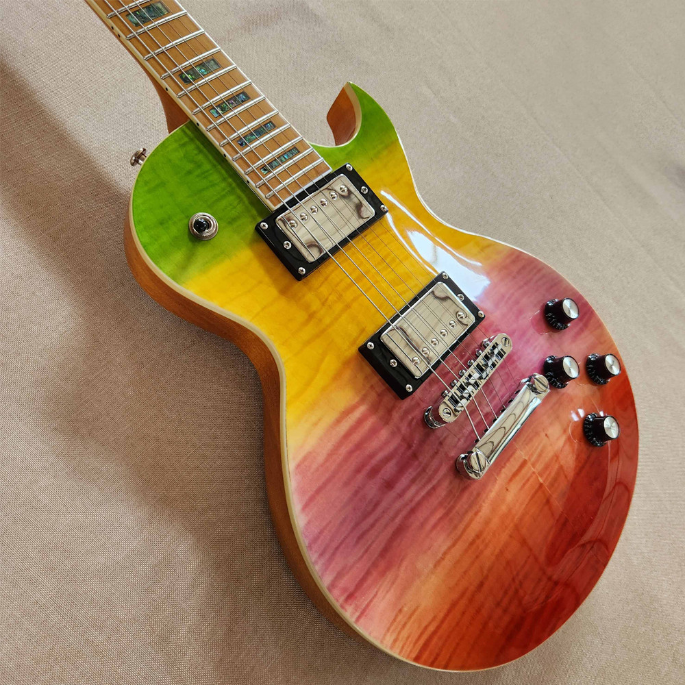 6 String Electric Guitar Mahogany BD Maple FB Abalone Inlay Set In Rainbow
