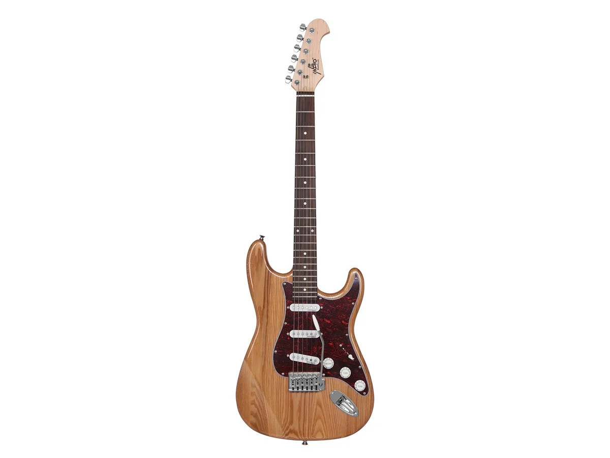 Monoprice Cali DLX Plus Solid Ash Electric Guitar – Natural, With Gig Bag