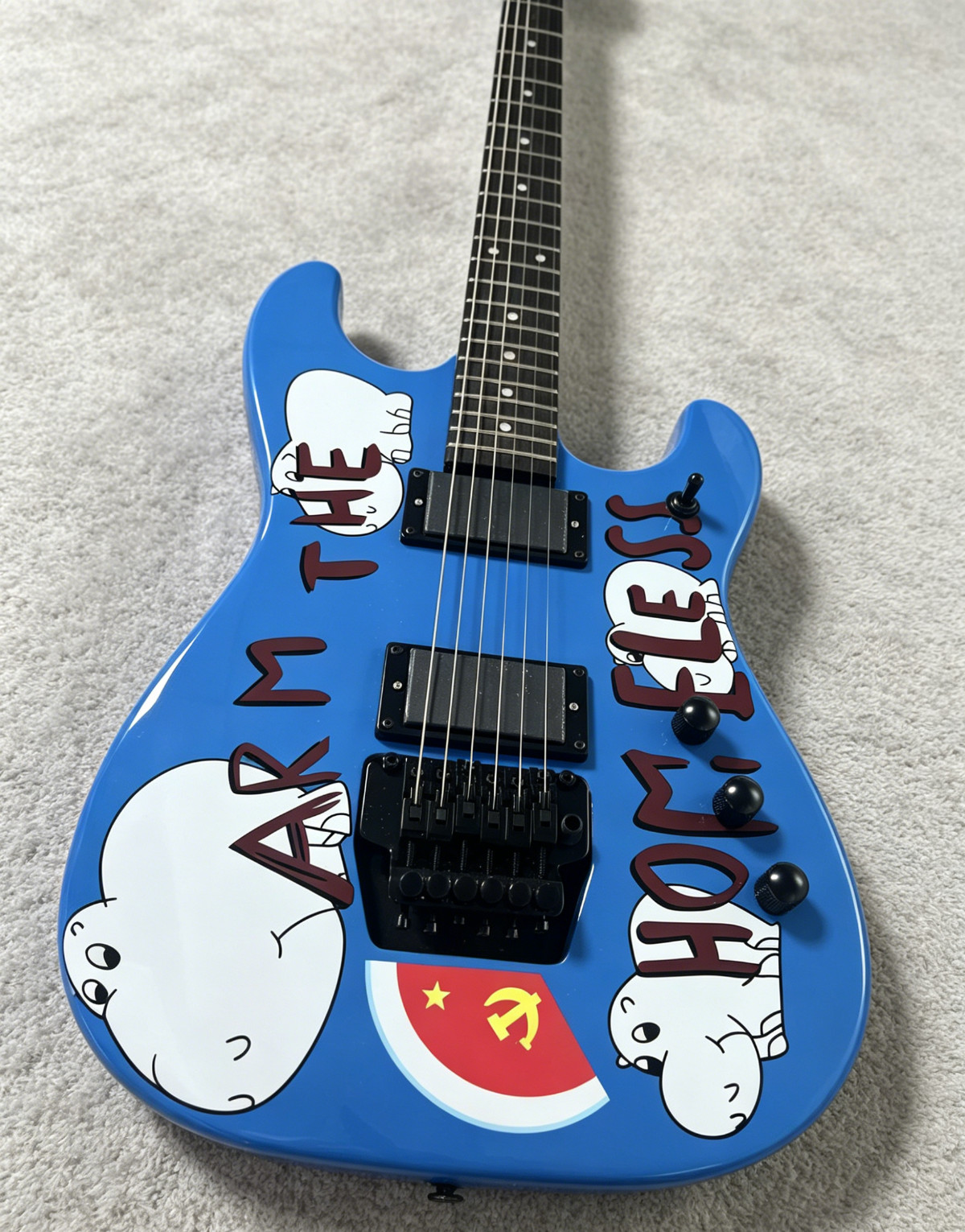 NEW Blue Graphic “Arm The Homeless” Style Electric Guitar HH Pickups Ship US