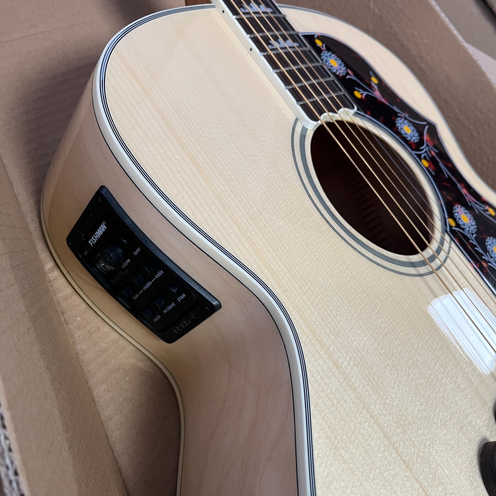 Ship US Natural Solid Spruce J200 Jumbo Acoustic Guitar Floral Flower Tortoise